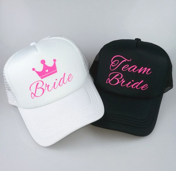 

c&fung team bride and bride snapback baseball caps hats gold foil print truckers bachelorette party hat, Blue;gray