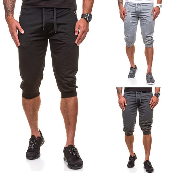 

summer men solid color casual capri pants h9, White;black