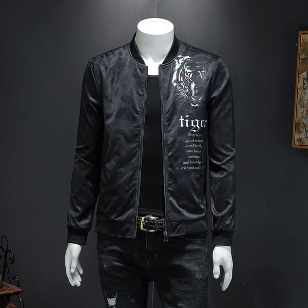 

ice silk of new fund of 2019 autumn tiger printed collar jacket men qiantang 3029 - jk1918 - p95 false mould, Black;brown