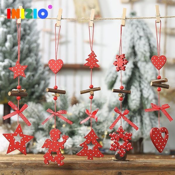 

christmas decorations 2021 year wood pendant angel snowflake heart pentagram tree pattern home party decoration xmas