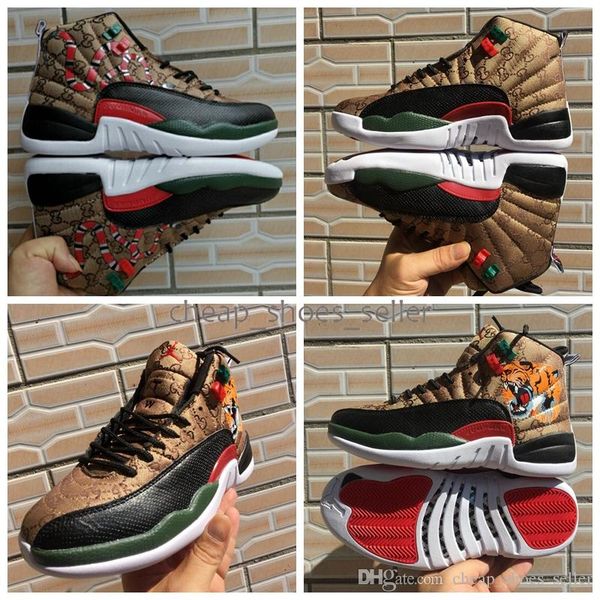 

new 12 12s mens shoes tiger snake black brown red men basketball shoes retros snakeskin jumpman shoe sports designer sneakers size us12 us13, White;red
