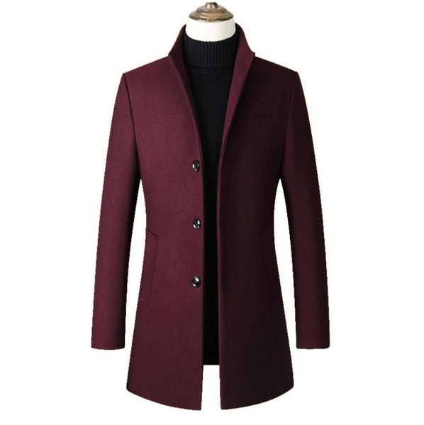 

2019 fashon men's long cotton collar trench coats dropshipping men wool jacket men's casual wool coat slim collar coat, Black