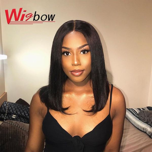 

12 inch straight short bob wig 13*4 lace frontal straight human hair wigs peruvian remy human hair wigs with swiss lace frontal, Black;brown