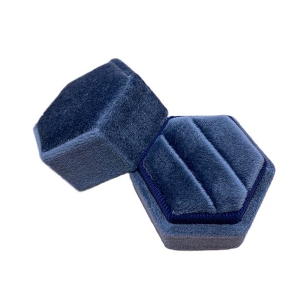 

velvet double ring box hexagon wedding ceremony ring box with detachable lid, Pink;blue