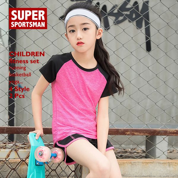 

children sport running jogging suits women gym wear fitness clothing yoga set kids girl basketball badminton training sportswear, Black;blue
