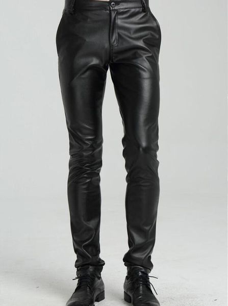 

youth leather pants mens feet pants fashion motorcycle pu trousers for men personality pantalon homme black korean
