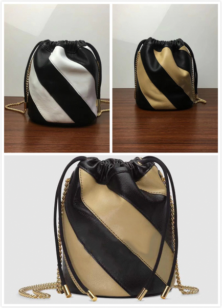 

new designer handbag tote shoulder bag female slung bucket decorated with gold silver two tone interlocking style different shades of lb43c#