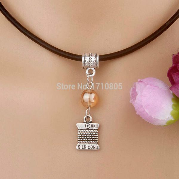 

10pcs alloy ancient silver no 10 silk cord multicolor glass bead charm pendant leather rope necklace couple jewelry valentine's day pre
