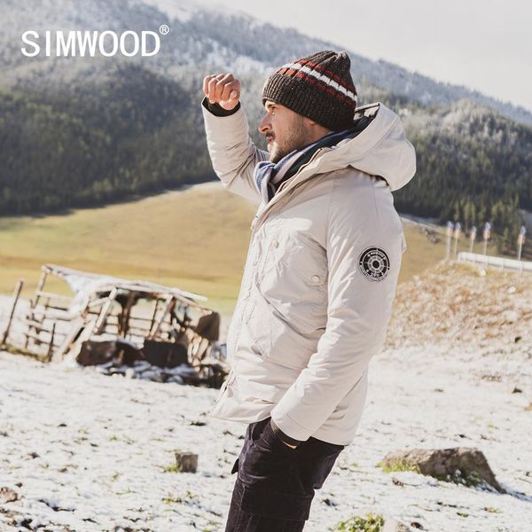 

simwood 2019 winter new 90% white duck down coats men multi-pockets hooded warm jackets plus size coats si980618, Black