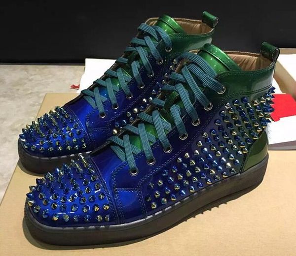 

high patent spikes casual flats red bottom luxury shoes 2019 new for men and women party designer sneakers lovers genuine leather, Black