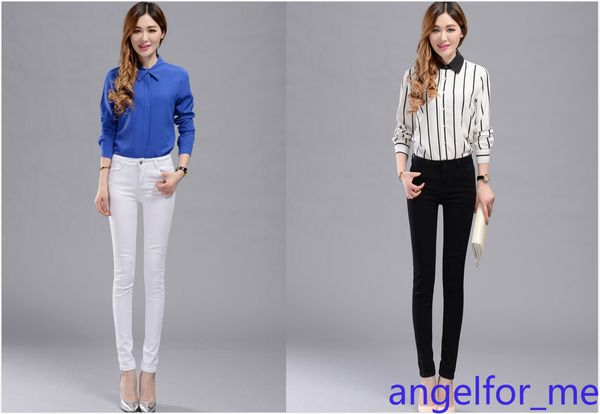 

new high-waisted white skinny jeans women small legs stretch skinny pants pencil pants, Black;white