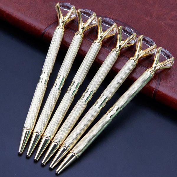 

sculpture gold metal ballpoint pens super diamond crystal pen wedding office school writing supplies advertising signature pen student gift, Blue;orange