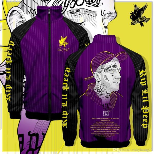 

lil peep hoodie sweatshirt hip hop zipper jacket with vertical collar men's clothing, Black