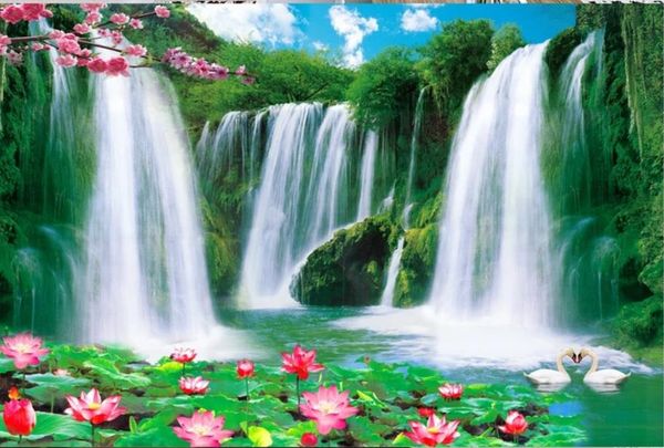 

3d stereoscopic wallpaper modern living room wallpapers waterfall landscape painting