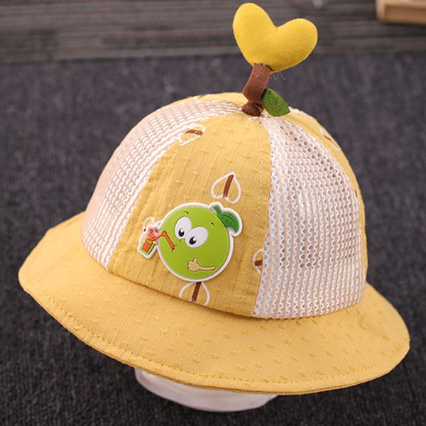 

baby fisherman hat summer thin section mesh sun hat cute, Yellow