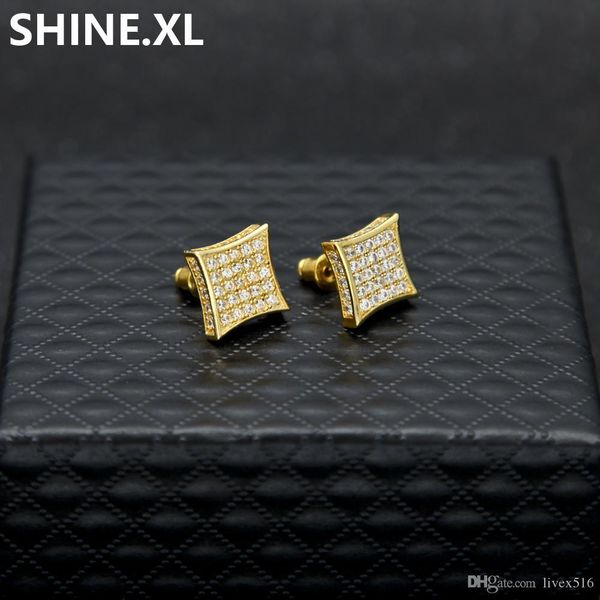

циркон стад серьги hip хмель сплава ювелирных изделий материал iced out bling bling cz площади серьги для мужчин женщины push-обратно, Golden;silver