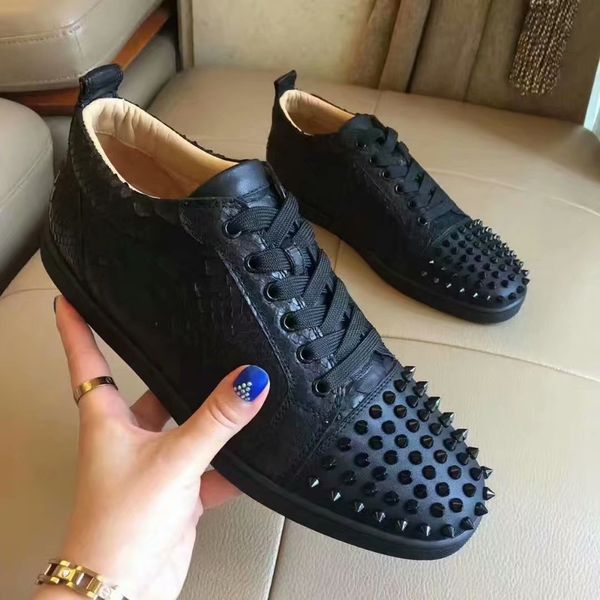 

new arrival mens women white/gold leathe spikes high red bottom sneakers,brand casual shoes 36-47, Black