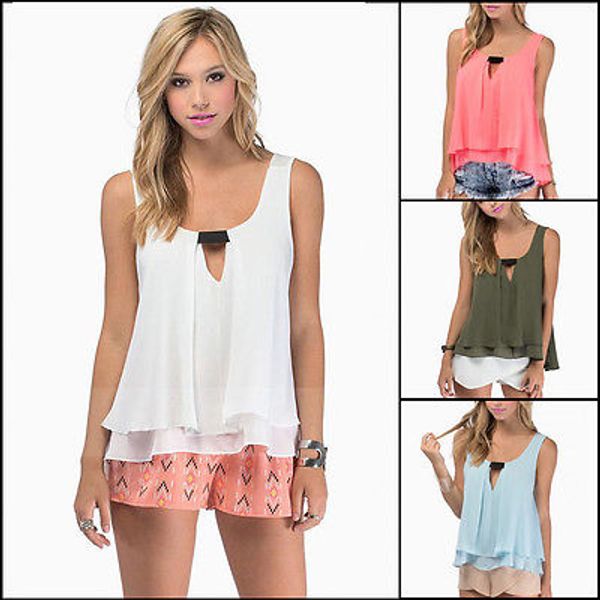 

women summer beach chiffon loose vest sleeveless casual blouse shirt, White