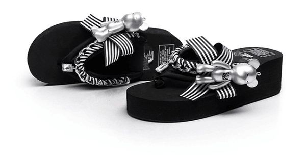 

hahaflower 2019 women's flip flops summer sweet flip flops women sandals muffin slope with sandals ing, Black