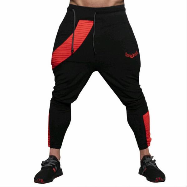 

new sports quick-drying men's running trousers with small feet gym bodybuilding muscle pants mens sweatpants, Black;blue