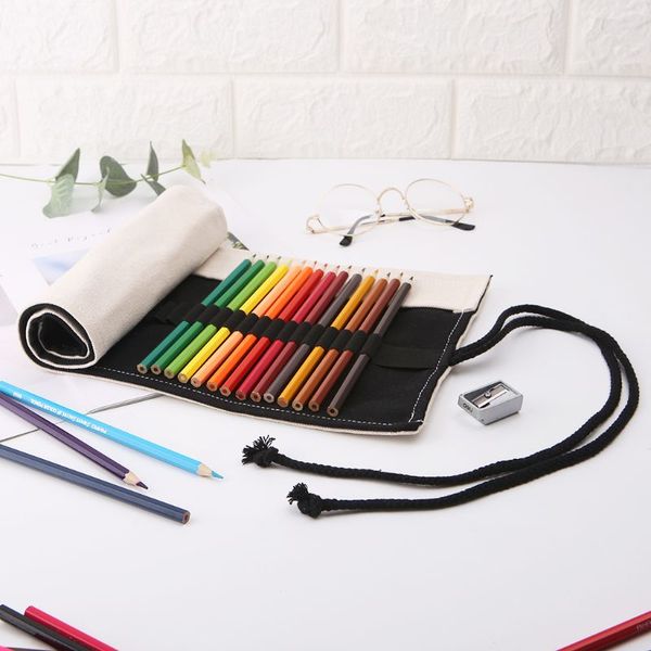 

handmade 12/24/36/48/72 holes canvas roll up makeup pencil bag wrap curtain pen case holder storage pouch school supplies
