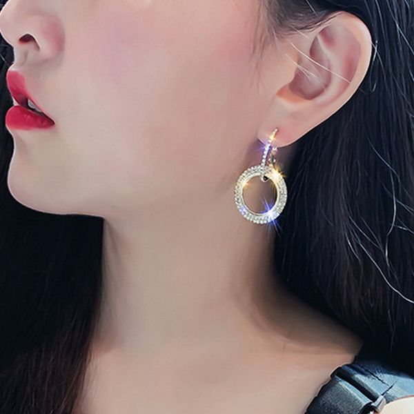 

iuan 2020 new arrival korean style fashion cz round drop dangle earrngs for woman gift anit allergy #iue069, Silver