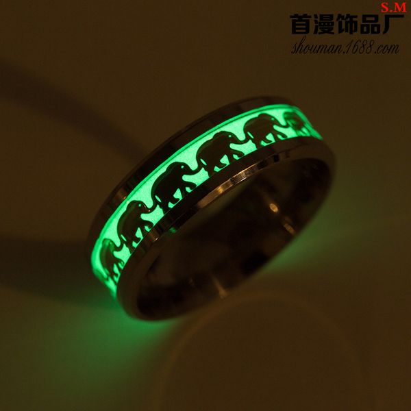 

exquisite luminous elephant pattern stainless steel ring; animal accessories, Silver