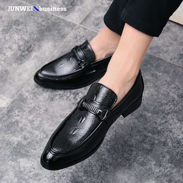 

dress gentlemen leather formal fashion men business office wedding slip on flat loafers moccasins party shoes j3, Black