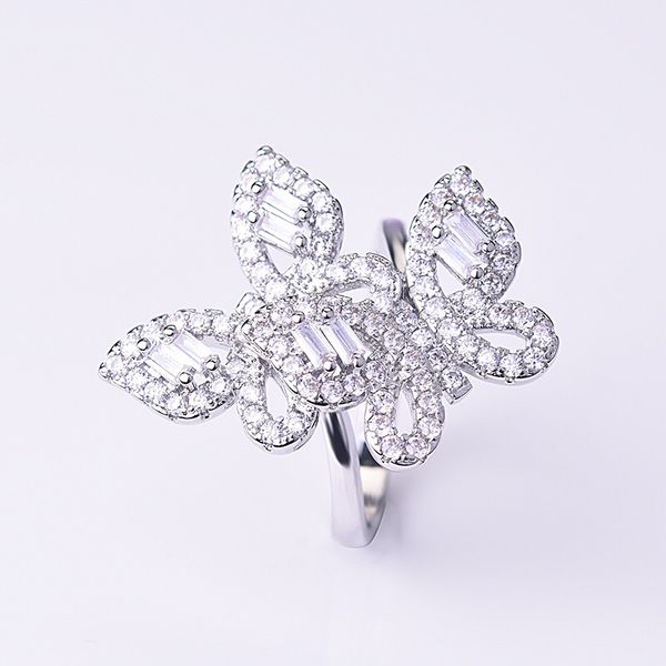 

exquisite silver crystals butterfly ring for woman rings zircon wedding engagement jewelry finger gift, Slivery;golden