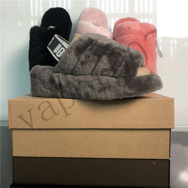 

designer 2019 australia wgg boots slides slippers women australia girl shoes casual winter slide fluff sneakers chaussures womens sole flat, Black