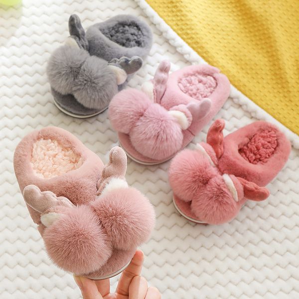 

kids christmas slippers girls cute cartoon elk home shoes children cotton shoes boys warm winter slippers xmas gift pantuflas, Black;grey
