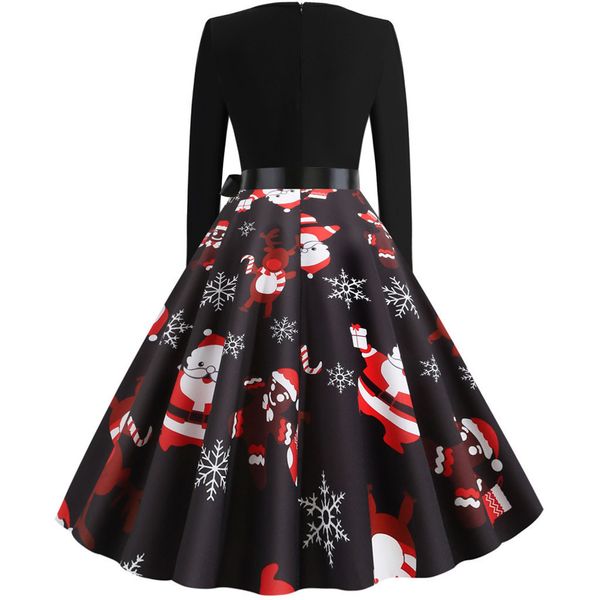 

women vintage party dress fashion christmas 1950s housewife crew neck long sleeve dress holiday evening party ladies dress, Black;gray