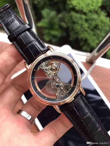 

men's watch fashion personality 42mm transparent movement automatic watch, 2019 new leather watchband automatic mechanical watch, Slivery;brown