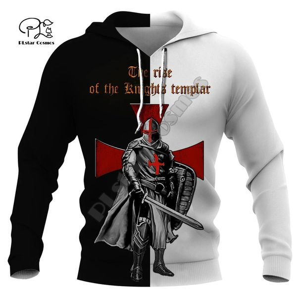 

new men new knights templar print 3d hoodies funny soldier sweatshirt zipper jacket streetwear casual tracksuit pullover, Black