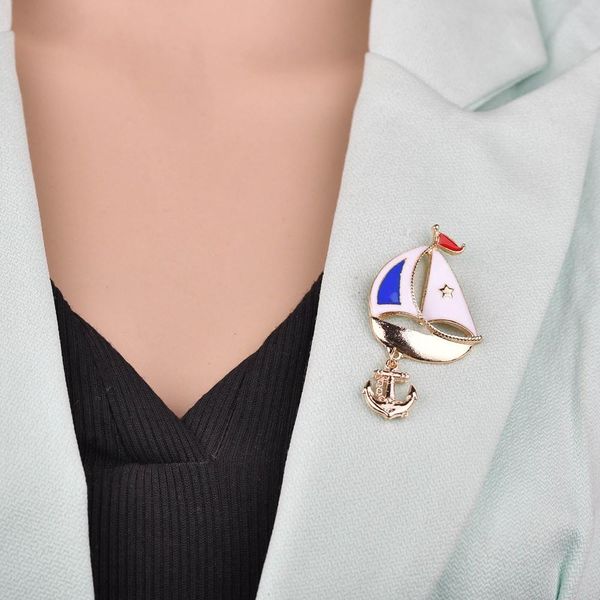 

2019 новой мода эмаль sailing стиль ocean element crew стиль мужской брошь комплекты ювелирных изделия b4626 женских, Gray