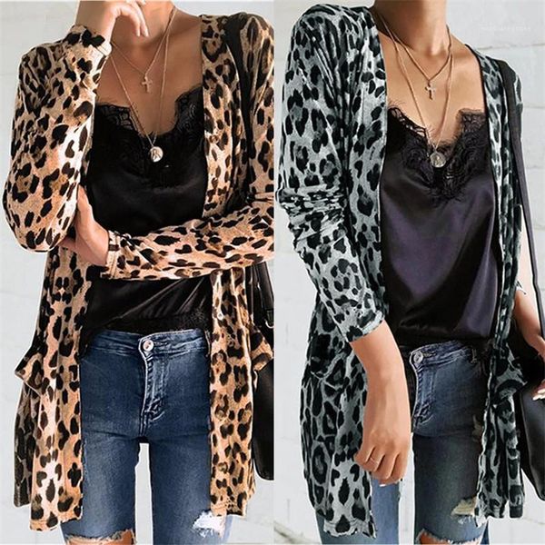 

leopard print coats casual long sleeve v-neck cardigan coats fahsion natural color outwear women clothing womens designer, Black