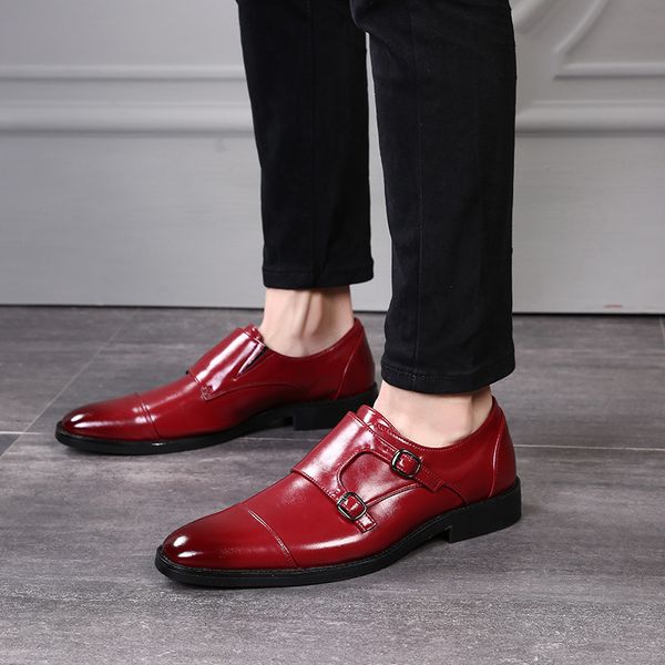 

autumn new mens business leather shoes british-style two-button leather shoes large size foreign trade mens shoes factory direct generation, Black