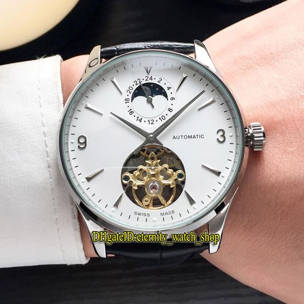 

6 color luxry master control q1653440 white moon phase dial tourbillon automatic mens watch silvery case leather strap casual watches, Slivery;brown