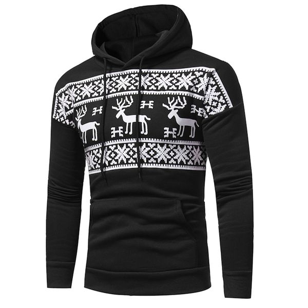 

2019 mens' hoodie autumn winter deer print hooded sweatshirt christmas jacket coat outwear l0718, Black