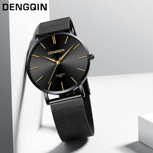 

dengqin fashion luxury men watch quartz sport stainless steel dial band business mens clock wrist watches reloj hombre, Slivery;brown