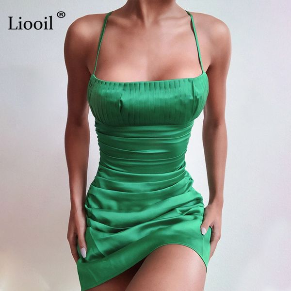 

liooil ruched bodycon mini dress women clothes 2020 sleeveless strapless backless tight dresses woman party night clubwear, Black;gray
