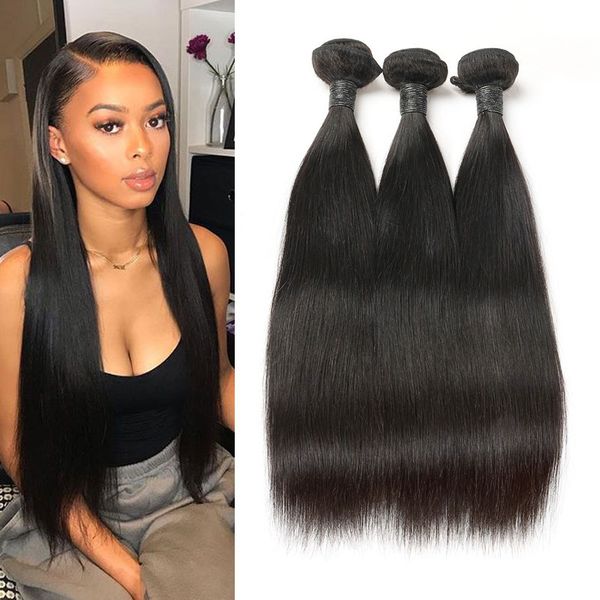

brazilian straight human hair weaves 3 bundles 8-30 inch 100% remy hair weave natural color human hair extensions, Black