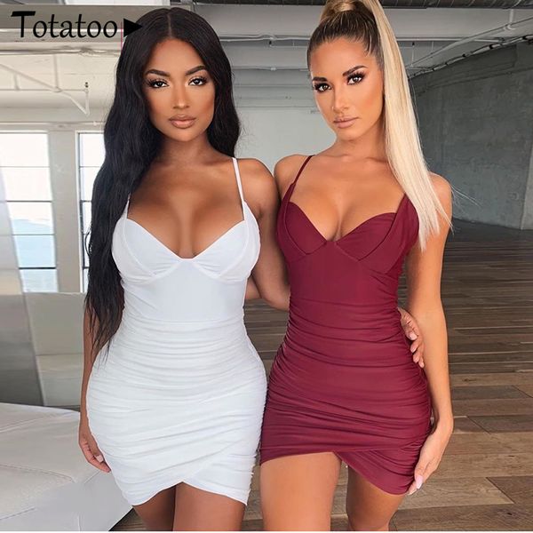 

totatoop summer strap padded ruched bodycon dress women sleeveless wrinkle backless wrap dress night club party vestidos, Black;gray