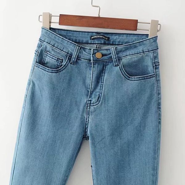 

exported european and american-style women's clothing color panel jeans bell-bottom pants women's autumn new style slim fit weil, Blue