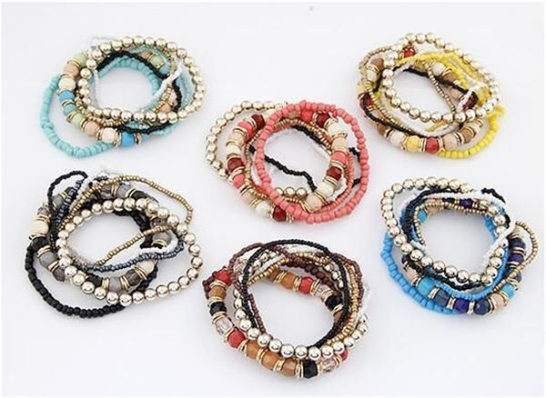 

6 colors new fashion ocean style multcolor bracelet sets / bracelet jewelry for women wholesale fj728, Red;brown
