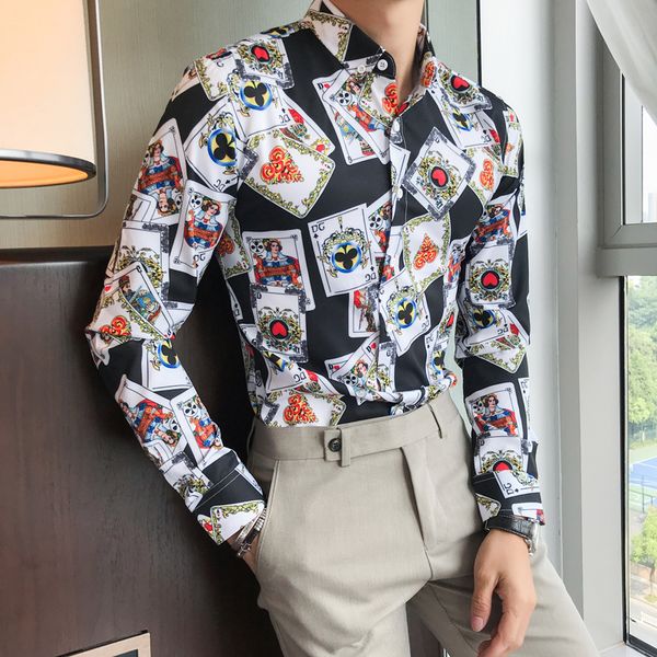 

2018 new spring and autumn men's fashion boutique printed casual long-sleeved shirt / men's classic casual long sleeve shirts, White;black