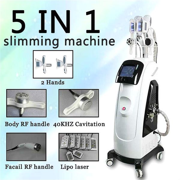 

2020 5 in 1 multifunction professional fat e body slimming machine 2 cryo handles cavitation vacuum rf lipo laser home salon use