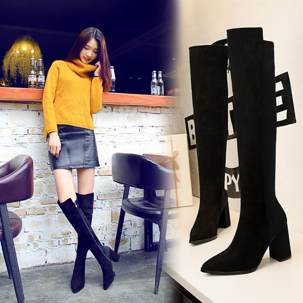 

black size 34-39 2019 new women boots suede over the knee boots women high heels autumn winter thigh