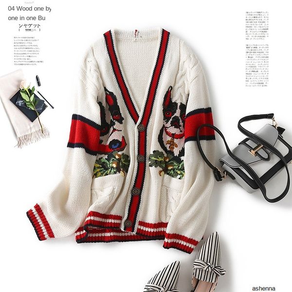 

womens designer sweater jacket temperament contrast v-neck long sleeve pocket loose versatile knit cardiganluy1 jxle, White;black