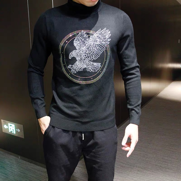 

men's sweaters autumn and winter european american rhinestones knitted pullover sweater personality fashion casual brand, White;black
